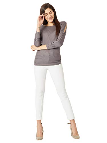 Image of Miss Chase Women's Grey Boxy Cold Shoulder Top