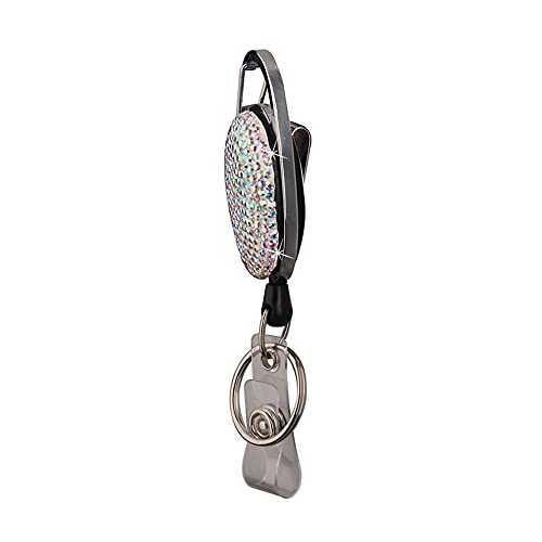 Bling Rhinestone Retractable Badge Reel, Glitter ID Badge Holder with Belt Clip and Key Ring, Pull Cord up to 24 inches - Image 3
