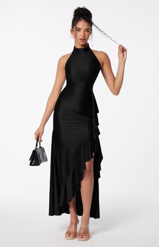 Memoriesea Women's Elegant High Neck Split Bodycon Mermaid Evening Cocktail Maxi Dress4