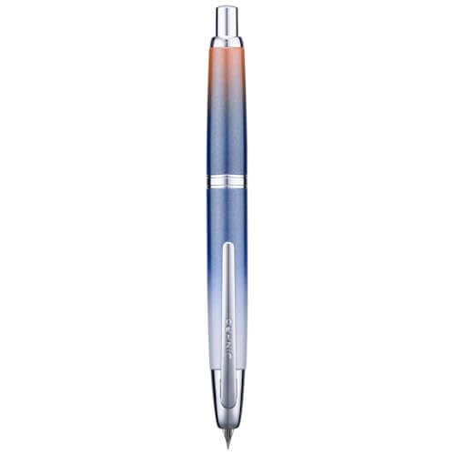 Image of Jinhao 10 Press Fountain Pen with Box, Gradient Dark Blue Retractable Fine Nib with Ink Converter Set (Silver Clip)