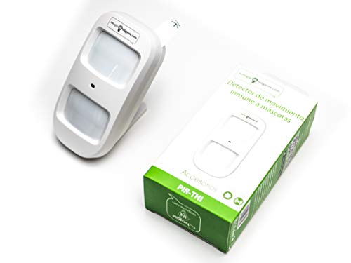 Sensor de Movimiento PIR Inalámbrico Inmune a Mascotas y a Inhibidores de frecuencia | Detector de Infrarrojos Area de detección: 8m/110° para Usar con Sistema de Alarma THI