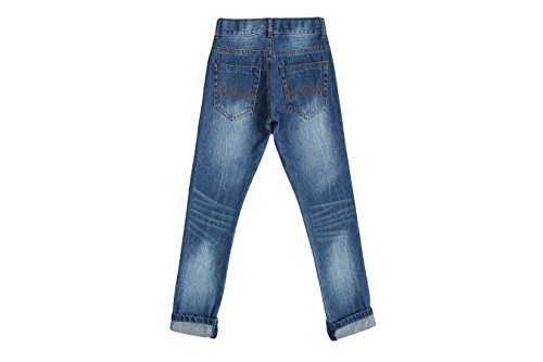 Bienzoe Boys Adjustable Waist Jeans: Cowboy Low Waist Ripped Cotton Straight Slim Denim Pant2