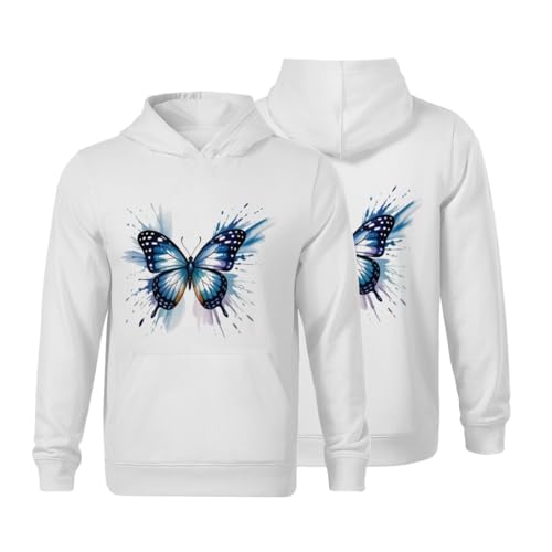 Kids Watercolor Blue Butterfly Boys Girls Lightweight Kangaroo Pocket Fleece Hoodies