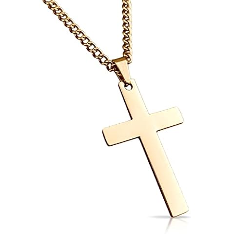 Cross Pendant with Chain Necklace - 14K Gold Plated Stainless Steel - 30MM or 40MM Cross (40mm Pendant - LARGE) Cover