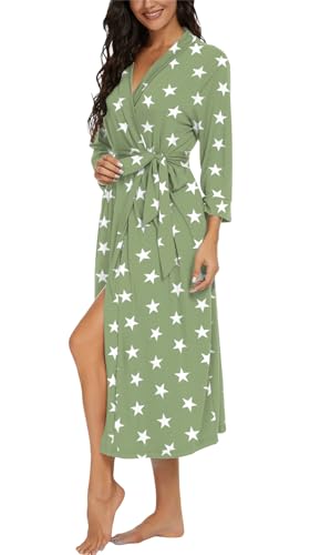 Image of VINTATRE Robes for Women Long Knit Bathrobe XS-4XL | 3 /4 Sleeve Bathrobes with Pockets, Stretchy and Lightweight Fabric, Inner Tie and Fixed Outer Matching Belt, Mid Calf Length