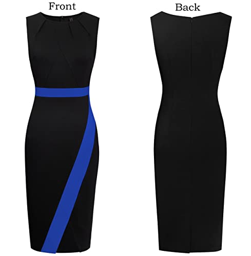 VFSHOW Womens Pleated Crew Neck Front Split Work Business Office Party Bodycon Pencil Sheath Dress3