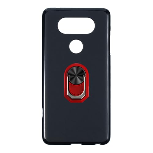UOGNADGD Flexible Case + Ring Holder Compatible with LG V20 Phone Shockproof Cover & Magnetic Mecha Style Finger Grip Kickstand (Black+RedRing)