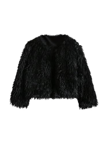 Floerns Girl's Elegant Furry Cardigan Jacket Open Front Long Sleeve Loose Outerwear