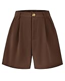 KIRUNDO Shorts for Women Dressy Casual Summer Elastic Waist in The Back Pleated Wide Leg Tailored Work Trouser Shorts (Coffee, Medium)