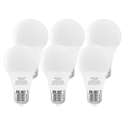 A60 E27ORALUCE Ampoule LED E27 9W Equivalent 60W, Ampoule E27 Blanc Chaud 3000K, 900 Lumen, Edison Ampoule LED Non-Dimmable Efficacité Energétique, Lot de 6 9W 3000K