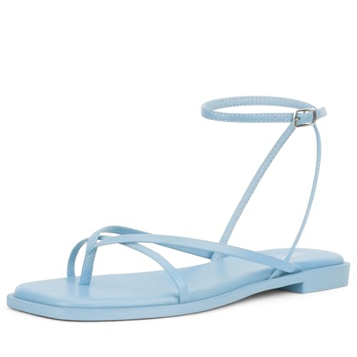 Image of Womens Flats Sandals Square Toe Strappy Ankle Strap Flats