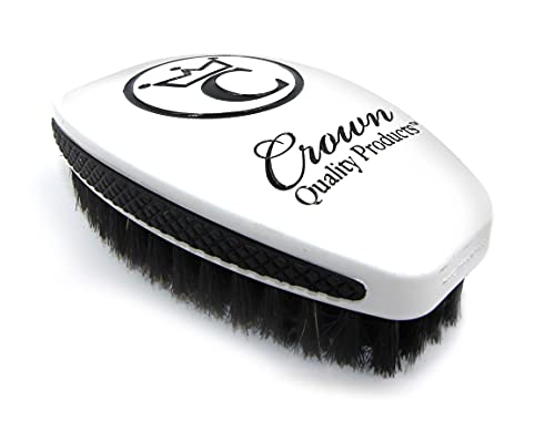 Crown Quality Products 360 Sport Wave Caesar 2.0 Boar Bristle Hairbrush, Soft, Diamond White - Non-Slip Grip, Waterproof Design