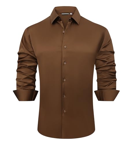 Alex Vando Mens Luxury Satin Dress Shirt Long Sleeve Silk Shiny Sateen Party Shirt