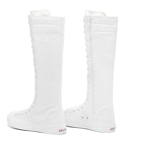 rismart Women's Canvas Sneakers Knee Length High Top Side Zip School Cheergirls Long Boots4