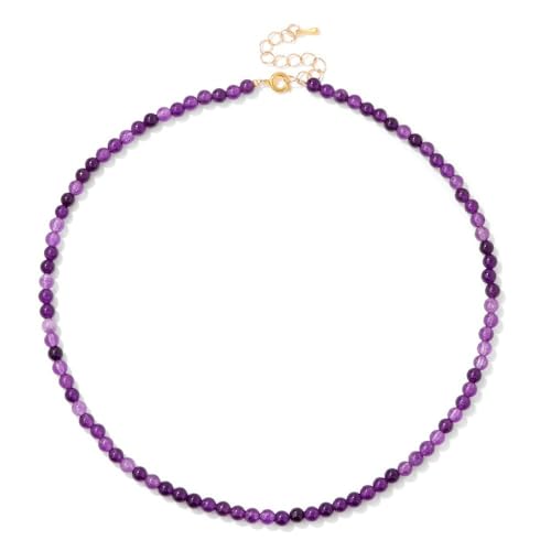 Listado de Collares Morados - los más vendidos. 46 KZL - Collar de vidrio curativo para mujeres y hombres de 4 mm con abalorio de piedra natural de amatista, ojo de tigres, cuarzo rosa, chakras, vidrio espiritual, collar de...