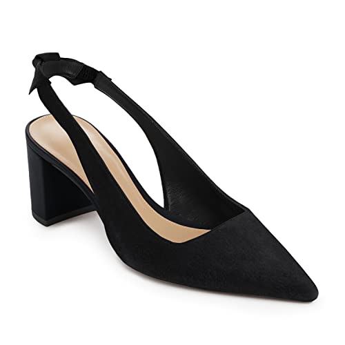 Juliet Holy Womens Pumps Pointed Toe Slip on Slingback Cute Bowknot Classic Chunky Block Heels