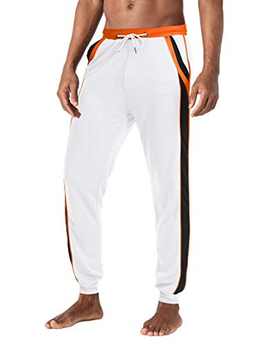 BIYLACLESEN Mens Mesh Pants Track Pants Men Athletic Pants Mens Lightweight Pants Jogging Pants Workout Pants Sweatpants Running Pants Men Yoga Pants White Orange
