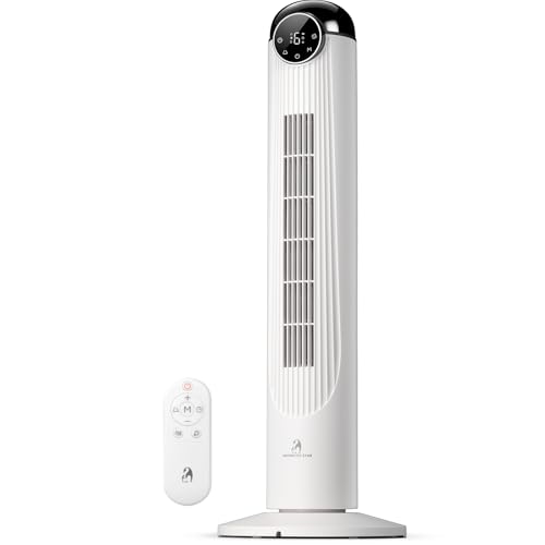 Image of Antarctic Star T36 Tower Fan-36 Inch, Bladeless Oscillating Fan with Remote, 6 Speeds & 4 Modes, LED Display, 9H Timer, Quiet Floor Standing Fan for Bedroom Living Room Office, White
