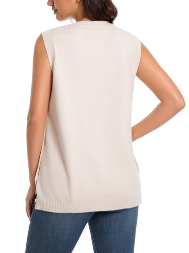 Wowcarbazole Women's Sleeveless Sweater Vest Casual Crew Neck Ribbed Knit Pullover Tops Loose Fit Full Clothes2