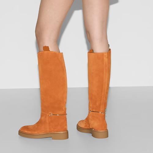 Arqa Women's Slim Classic Silhouette Sophisticated Knee High Boots Almond Toe Pull on Tabs Long Tall Boots Vintage Wide Calf Boots Fashionable Perfectly Narrates Silver-toned Hardware Shoes2