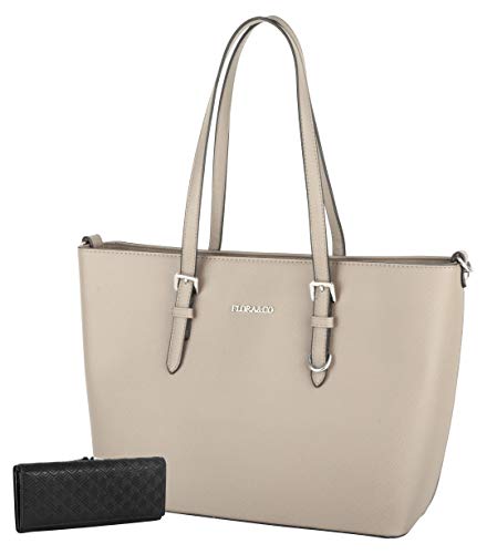 Flora & Co Paris (F9126) Bolsa de hombro grande, color beige claro, con asa superior, tamaño A4+ Crossbody bolsa de hombro incluida, bolsa de diseñador de moda inspirada en la moda