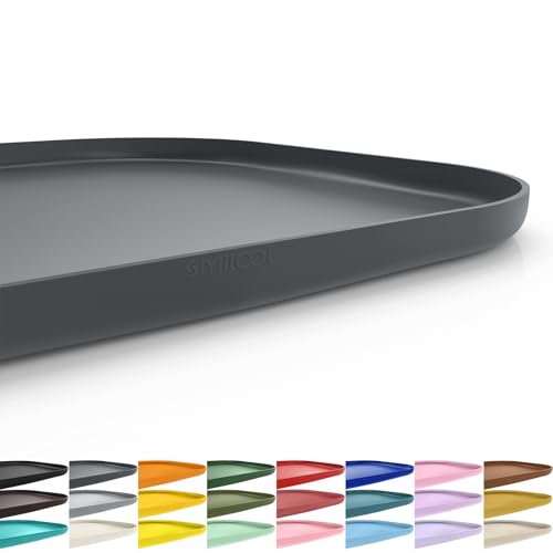 SMILOOL Silicone Pet Food Mat with Raised Edge for Food and Water Bowl Dog Feeding Mats Cat Food Trays for Floor Waterproof Rubber Tray for Dogs and Cats 19 x 12 x 0.7 Dark Gray