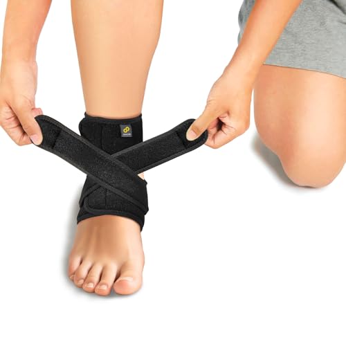 BRACOO Adjustable Ankle Support – Open-Heel Compression Foot Brace with Straps for Achilles Tendonitis, Ligament Damage, Sprains & Plantar Fasciitis, FS10 (Black, L/XL)