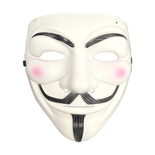 Wildarms Máscara de Guy Fawkes de V de Vendetta - máscara de plástico Anonymous para disfarces de Halloween, festas temáticas de hackers, eventos de cosplay, tamanho único. (Branco)