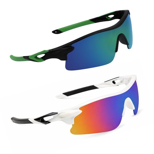 Image of Oversized Sports Goggles for Men & Women UV400 Protection Non Polarized Cycling Running Cricket Driving Fishing Outdoor Lightweight Wraparound Design Clear Vision Eyewear. (Green + White)