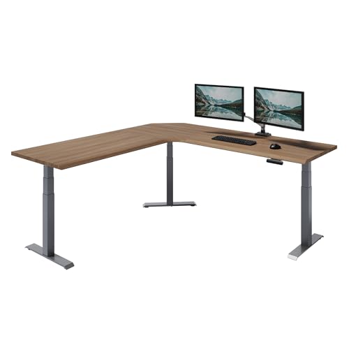 Image of Vari ComfortEdge 80x60 L-Shape Electric Standing Desk - Height Adjustable Sit-Stand VariDesk for Corner Office with Reversible Left /Right Design + Walnut Top /Slate Legs (Ships in 3 Boxes)