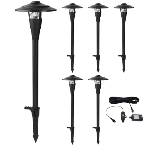Moonrays Low Voltage Pathway Lights, LED Electric Landscaping Light Kit, Includes 6 Fixtures with 12' Wire and Connector, 24W 12V Transformers, Perfect Outdoor Lighting for Garden and Yard (6 Pack)