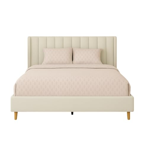 Image of Wooden Upholstered Bed King Size Without Storage | Wrought Iron King Size Cot with Headboard | Double Size Bed for Bedroom | Palang Furniture for Guest Room, White, (White)