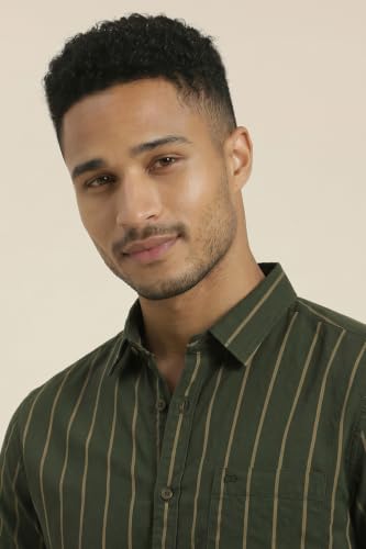 Image of Peter England Men Cotton Striped Slim Fit Shirt