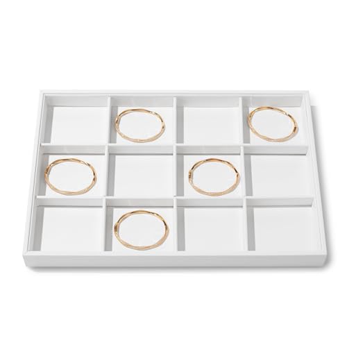 Premium 12-Grid Leather Jewelry Display Tray – Versatile Organizer Storage Case for Bracelets, Bangles, Watches, Earrings | Elegant Countertop Showcase