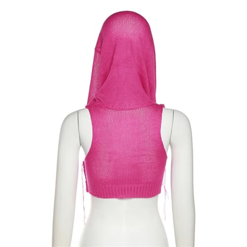 Image of Women's Knitted Hoodie Sweater Vest Sexy Sleeveless Hollow Out Hooded Crop Top Draped Sweatshirt Streetwear