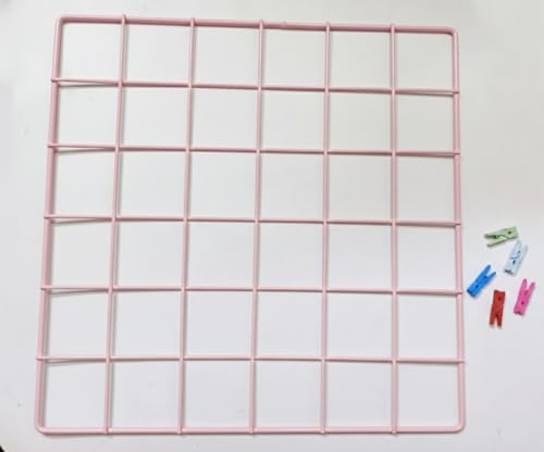 Image of Metal Grid Wall Panel, Photo Display Board with Clips Square Mesh Frame, (PINK, 30 X 30 Cm (Pack of 01))
