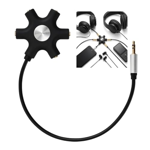 Répartiteur Audio 5 Ports, Multiprise Jack 3,5 mm en Alliage d’Aluminium, Splitter Casque 5-Way Multi Headphone pour Écoute et Mixage Partagé, Splitter...