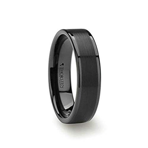 VULCAN Black Tungsten Ring with Brushed Finish and Polished Edges 6mm Width Custom Personalized Inside Engraved