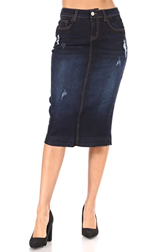 Fashion2Love Women's Juniors/Plus Size Destroyed Ripped Pencil Stretch Denim Skirt (77883)