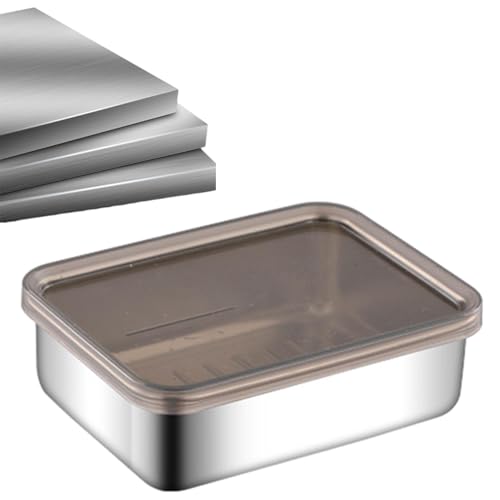 Contenedor de tocino de acero: meseta de Charcuterie, organizador rectangular | Accesorio de cocina práctico, caja de comida con bandas elevadas para cocinar limpia en casa