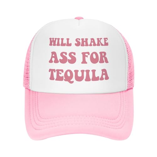 Will Shake-Ass for-Tequila Trucker Hats for Women Pink Trucker Hats Women Funny Gag Unisex Mesh Adjustable Cap