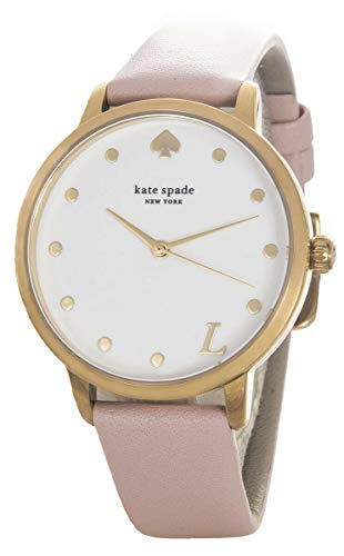 Kate Spade New York Women's Metro KSW9010 Monogram L White Dial Pink Leather Strap Watch KSW9010L