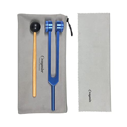 Craymin Diapasón, Juego de diapasón médico 128 HZ con Golpe del mazo y Bolsa de Terciopelo, Instrumentos de diapasón aleación Aluminio((azul) Cover