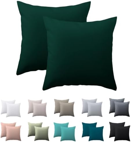 Nesture Kissenbezug 80x80 2er Set, Dunkelgrün, 100% Mikrofaser | Kopfkissenbezug 80x80cm mit Reißverschluss, kissenhülle weich & bügelfrei, atmungsaktiv, Pflegeleicht bei 60°C wasc