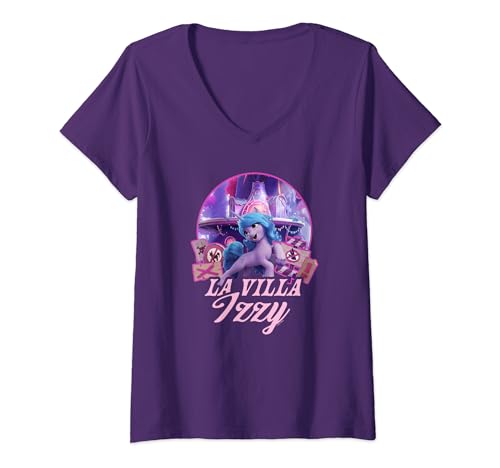 T-shirt col en V My Little Pony Izzy Moonbow pour femme avec imprimé affiche de la villa