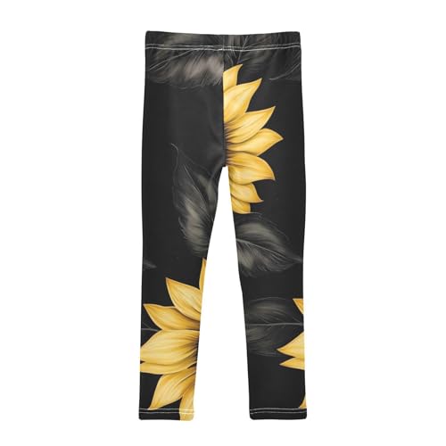 Autumn Sunflowers Black Leaves Girls Leggings Stretchy Dance Pants for Kids2