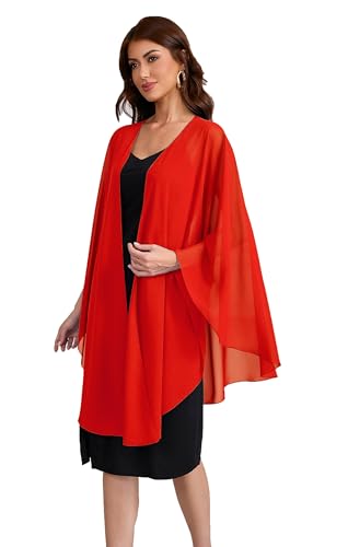 Women's Shawls and Wraps for Evening Dress Chiffon Scarf Soft Elegant Pashmina Wedding Bridal Scarve (Red)