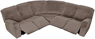 ShowyLive Recliner Slipcover, Velvet Stretch Recliner 5 Seats Corner Sectional Sofa Cover L-Shape 7-Pieces Reclining Sectional Couch Covers for Sectional Sofa Washable Furniture Protector, Grey