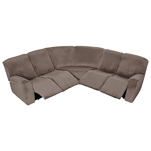 Topchances 5 Seater Recliner Cover,7 Pieces Recliner Sofa Covers Velvet Stretch Reclining Sectional Couch Covers For 5 Cushion Sofa Slipcovers Reclining L Shape Sofa Anti Slip Furniture Protector #TOP9