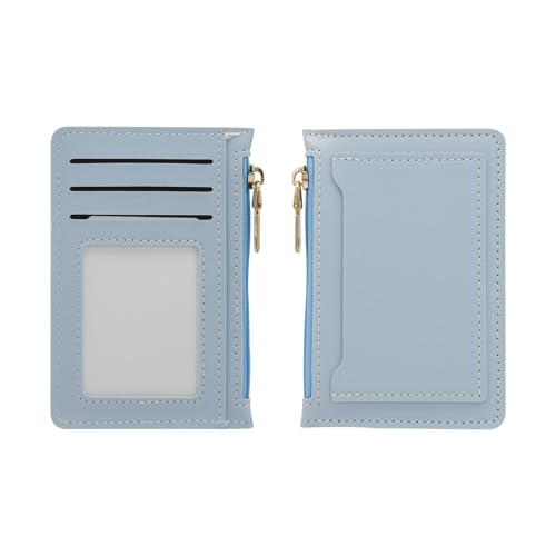 Slim Minimalist Wallet, Zipper Pocket Wallet with 3 Card Slots & 1 ID Window Card Wallets for Women/Men, Portable Front Pocket Wallet for Dating, Daily Use and Travel (Light Blue)